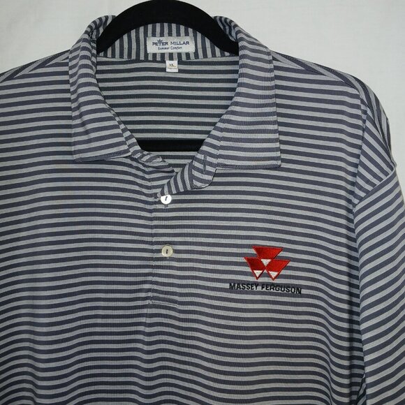 PETER MILLAR MASSEY FERGUSON GOLF POLO, TWO TONE GRAY STRIP, SIZE XL - Picture 2 of 5
